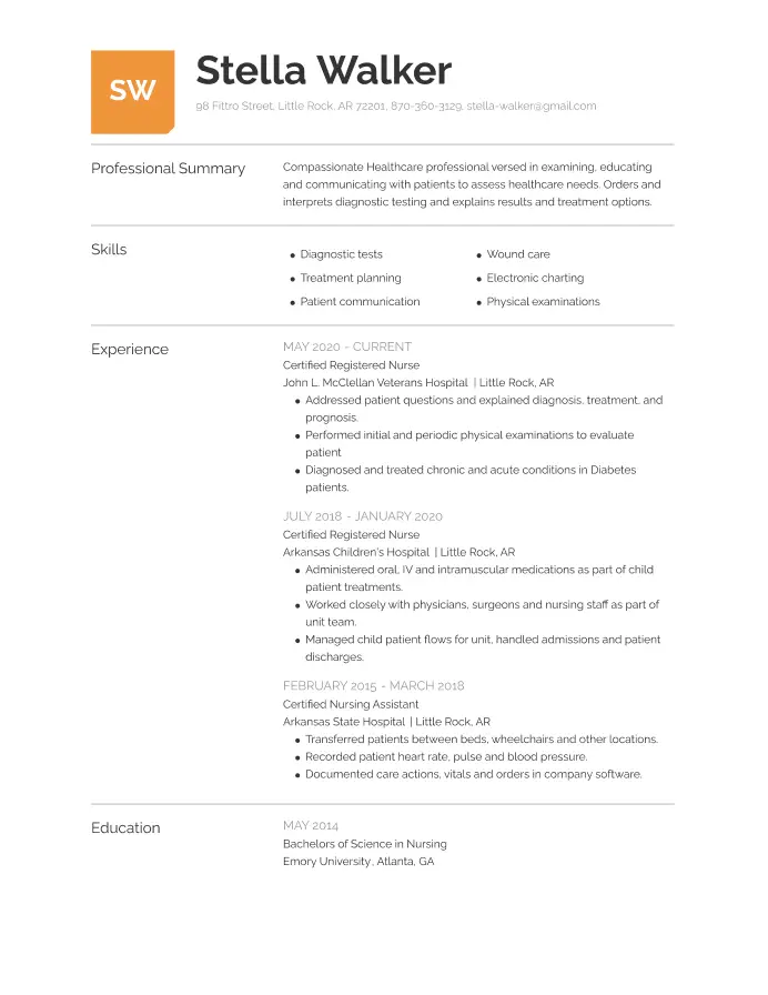 Nursing Resume Example of Stella Walker